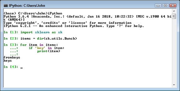 Screenshot of the IPython dialog box displaying how to load a dataset and play with the data.