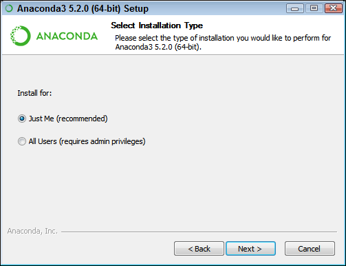 Screenshot of the Anaconda setup page depicting how to install the Anaconda in the system.