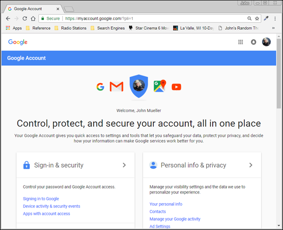 Screenshot of the Google Account sign-in page that gives access to all the general features, including the Google Drive.