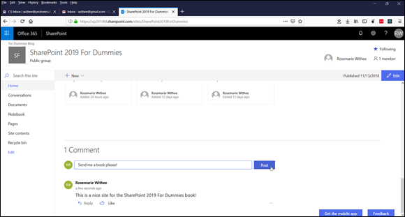 Screenshot of the SharePoint site