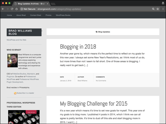 Screenshot of the Blog Updates Archives page displaying posts in the Blog Updates category.