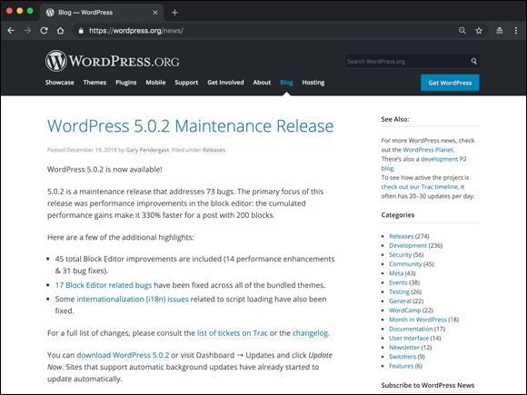 “Screenshot of the WordPress development team's blog, Make WordPress Core, where one can follow and keep track of the progress of the WordPress software project.”