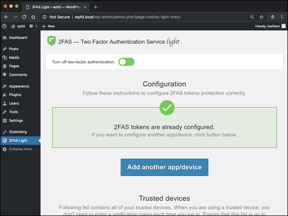 “Screenshot displaying the 2FAS - Two-Factor Authenticator settings, enabling to add more than one smartphone device for authentication.”