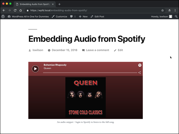 Screenshot displaying an audio player from Spotify embedded in a post, subject to the copyright licensing of the service.