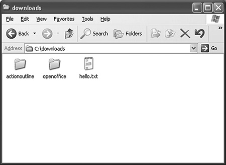 A screenshot of the window displaying the contents of the downloads subdirectory is shown.
