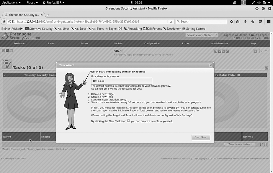 A screenshot shows the OpenVAS task wizard.