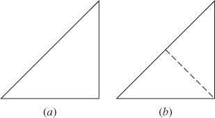 Diagrams depicting two right-angled triangles marked (a) and (b) with dashed line from the right vertex to the hypotenuse in (b).