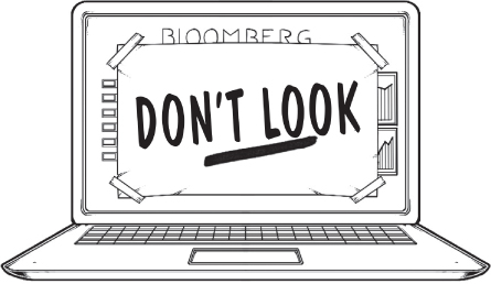 Cartoon illustration of a laptop screen displaying the words “Don’t Look.”