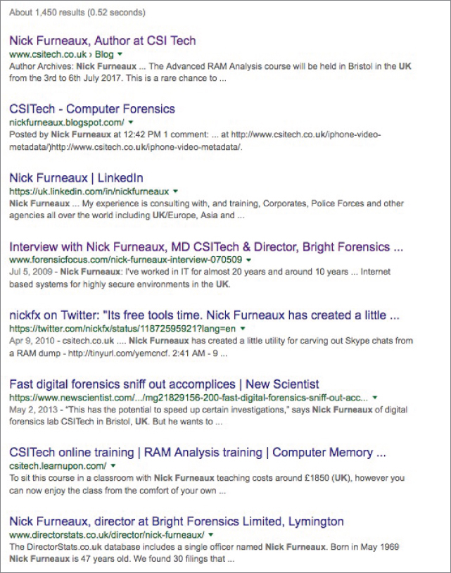 Screenshot of a Google page displaying more additional information of the person named Nick Furneaux, after entering the search term: intext: “Nick  Furneaux” intext:UK.