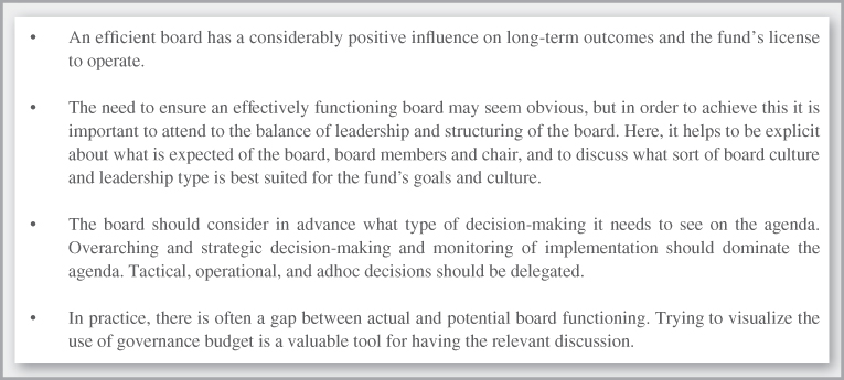 Chart summarizing the key points of an effectively functioning board, which can help identify the strengths and weaknesses of a board.