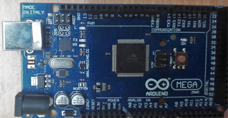 Photograph depicts Arduino MEGA 2560 module used in the framework.