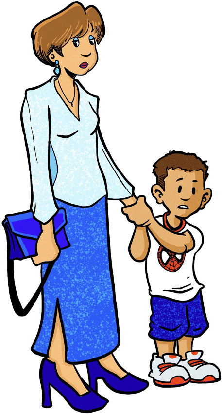 A cartoon image depicts Sylvia and her son Roberto.