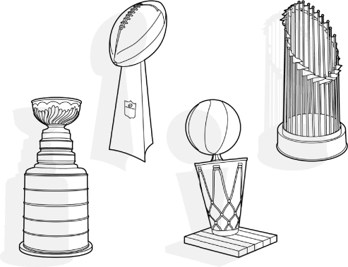 Diagrammatic illustrations of the Super Bowl, the World Series, and the NBA Championship depicting the mindfulness of champions.