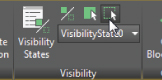 A mouse pointer placed on the Make Invisible tool on the right side of the Block Editor tab’s Visibility panel.