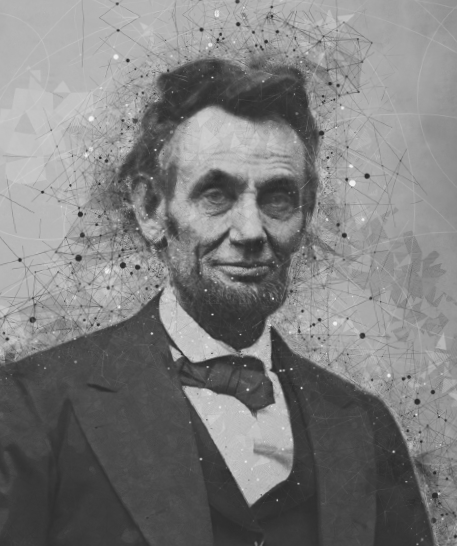 Photograph depicts Abraham Lincoln.