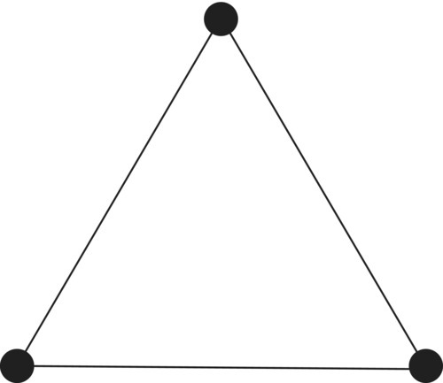Diagram of Euler characteristic displaying three solid circle markers connected by a line forming a triangle shape.