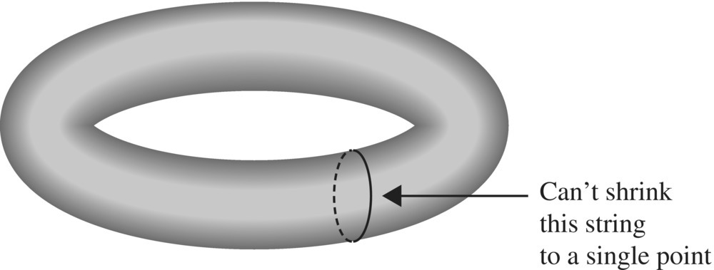 Illustration displaying the topological test of a torus tied with a string around the inside circle.