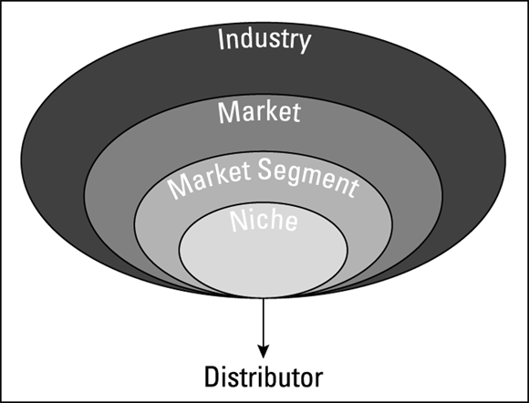 Illustration depicting how to find your niche, while conducting feasibility analysis, by working your way down from the broad industry to the narrower market niche.