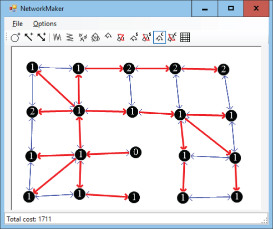 Screenshot of a label-correcting algorithm, nodes are labeled as 1 and 2.