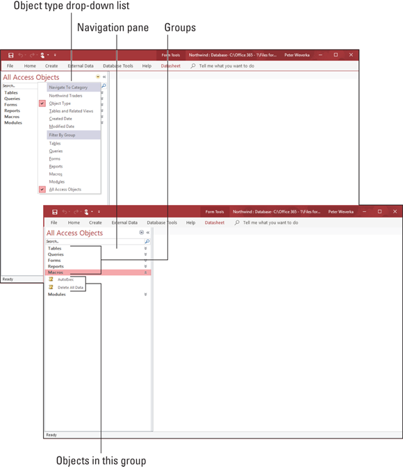 Illustration of Finding and selecting objects  with the Navigation pane.