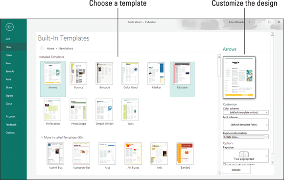 Illustration of Creating a publication in the Built-in Templates window.