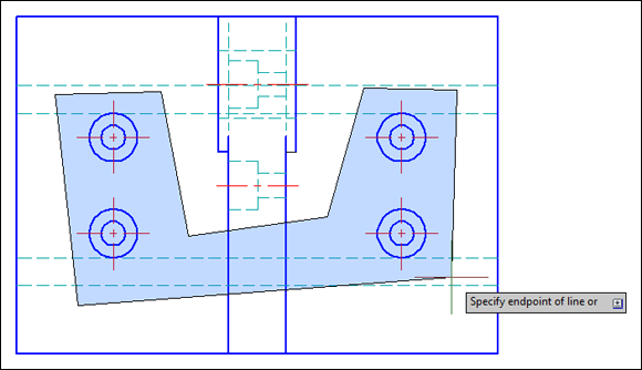Screen capture depicting objects that are completely within the polygon selected in AutoCAD with Specify endpoint of line or note.