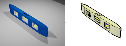 Screen captures depicting rendered object and conceptual visual object.