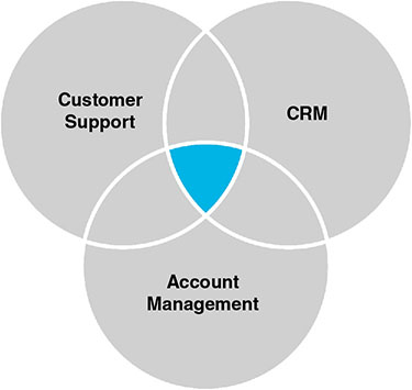The figure shows a Venn diagram illustrating the analyst impression of Gainsight market opportunity-January 2013. There are three sets: CRM, Account management and customer support.


