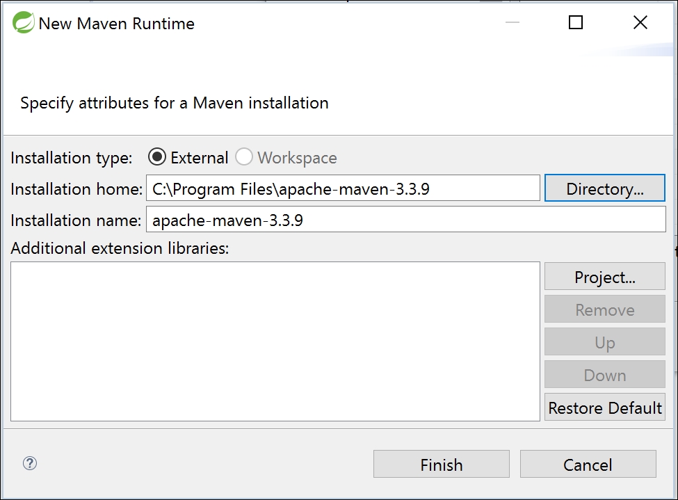 Time for action - configuring Maven on STS