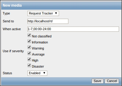 Setting up Zabbix to integrate with Request Tracker
