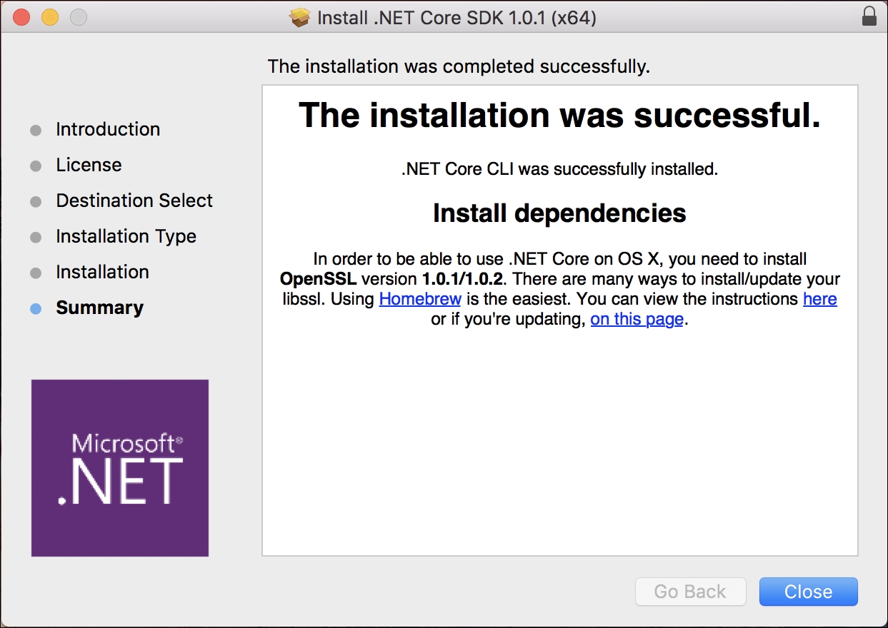 Installing .NET Core SDK