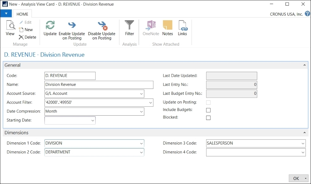 Creating an analysis view