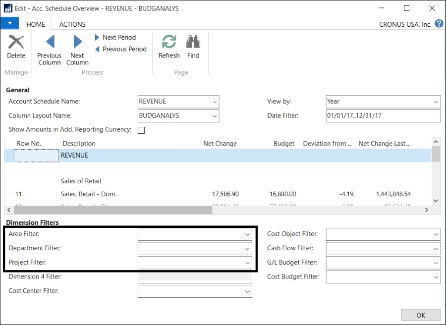 Analysis views as a source for account schedules