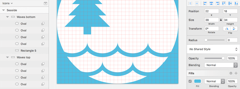The finished waves: two wave lines, offset by 8 pixels, create some movement.