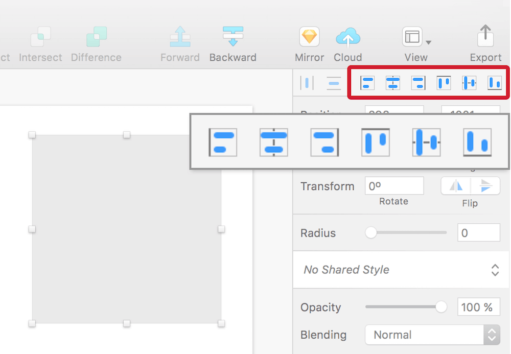 The alignment icons at the top of the inspector. Please note that they have a light border if only a single layer is selected. This way it gets aligned to the artboard.