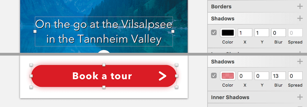 The shadows for the heading and the button.