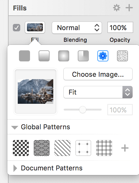 The correct settings for the image fill.