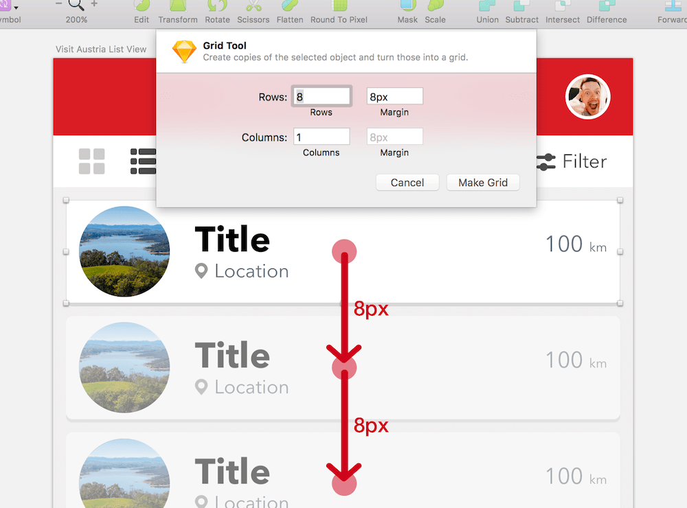 Use Make Grid… from Arrange in the menu bar to create the other entries.