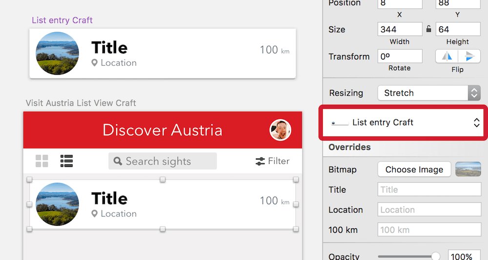 Duplicate the symbol of the list entry and link it to the new artboard. You can delete all the other entries and the values of the Overrides.