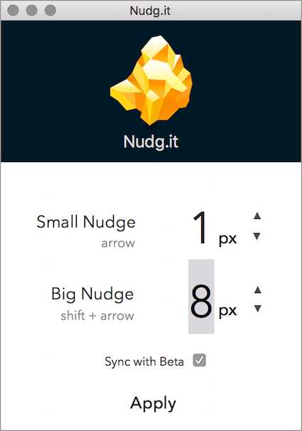 Use the companion app Nudg.it to set the distance layers are moved with the arrow keys.