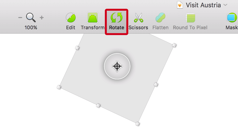 Every object in Sketch has a rotation point, depicted by a little crosshair, but only if you use the Rotate icon in the toolbar.
