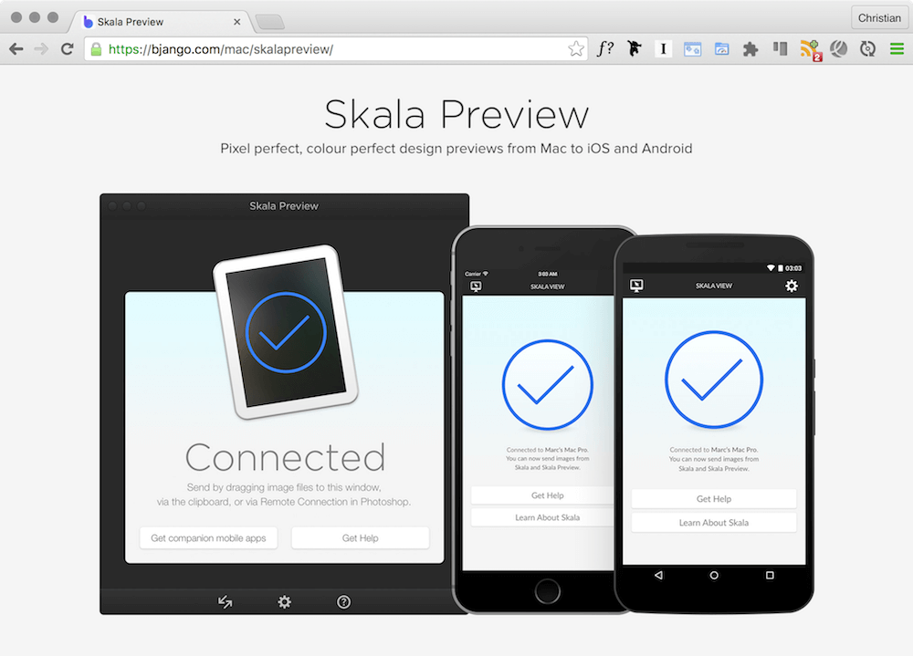 The Skala Preview bundle consists of a Mac application and companion apps for iOS and Android.