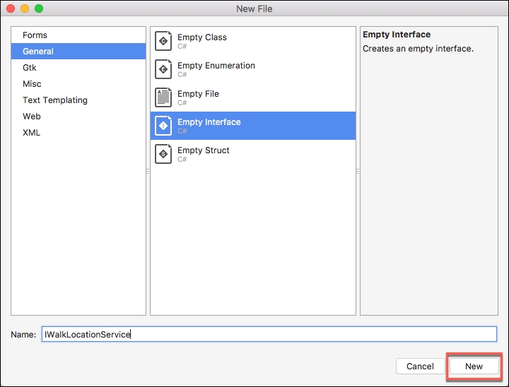 Creating the Location Service Interface for the TrackMyWalks app