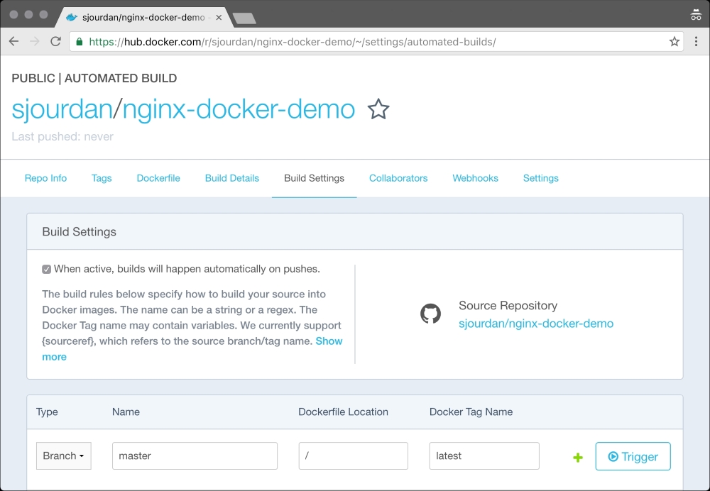 Creating an automated build on the Docker Hub