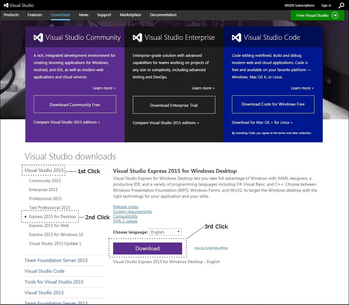 Installing Visual Studio Express 2015 on your desktop