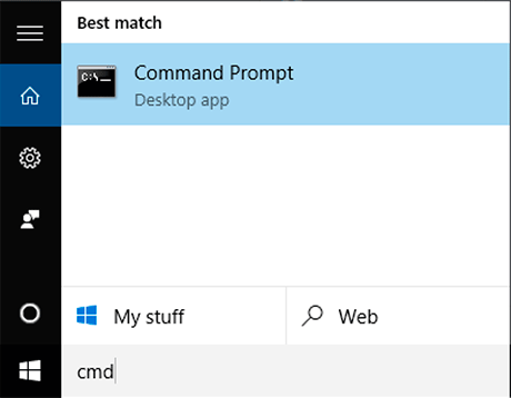 Finding the Command Prompt program on Windows