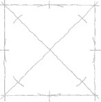 Sketch of a square with the midpoints of the side marked. Center lines are drawn on arcs connecting the midpoints.