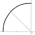 Sketch of perpendicular lines. A 45-degree line is drawn from the point of intersection of the lines. Arcs are sketched on the end of the lines. The arcs are joined to form a sector.