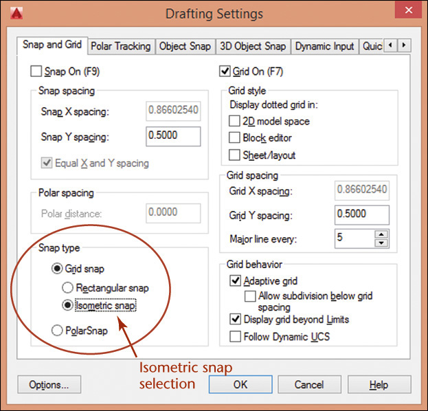 Screenshot of Drafting Settings dialog box.