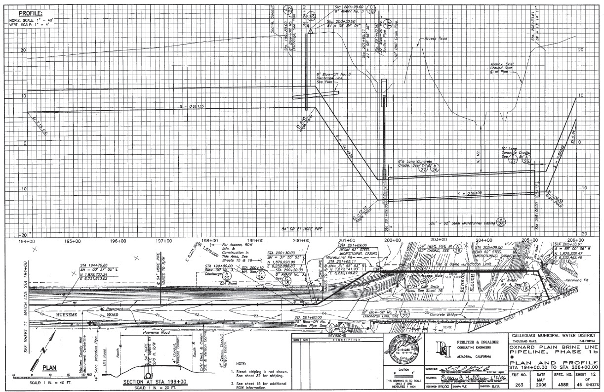 Figure shows the plan and profile drawing with sections.